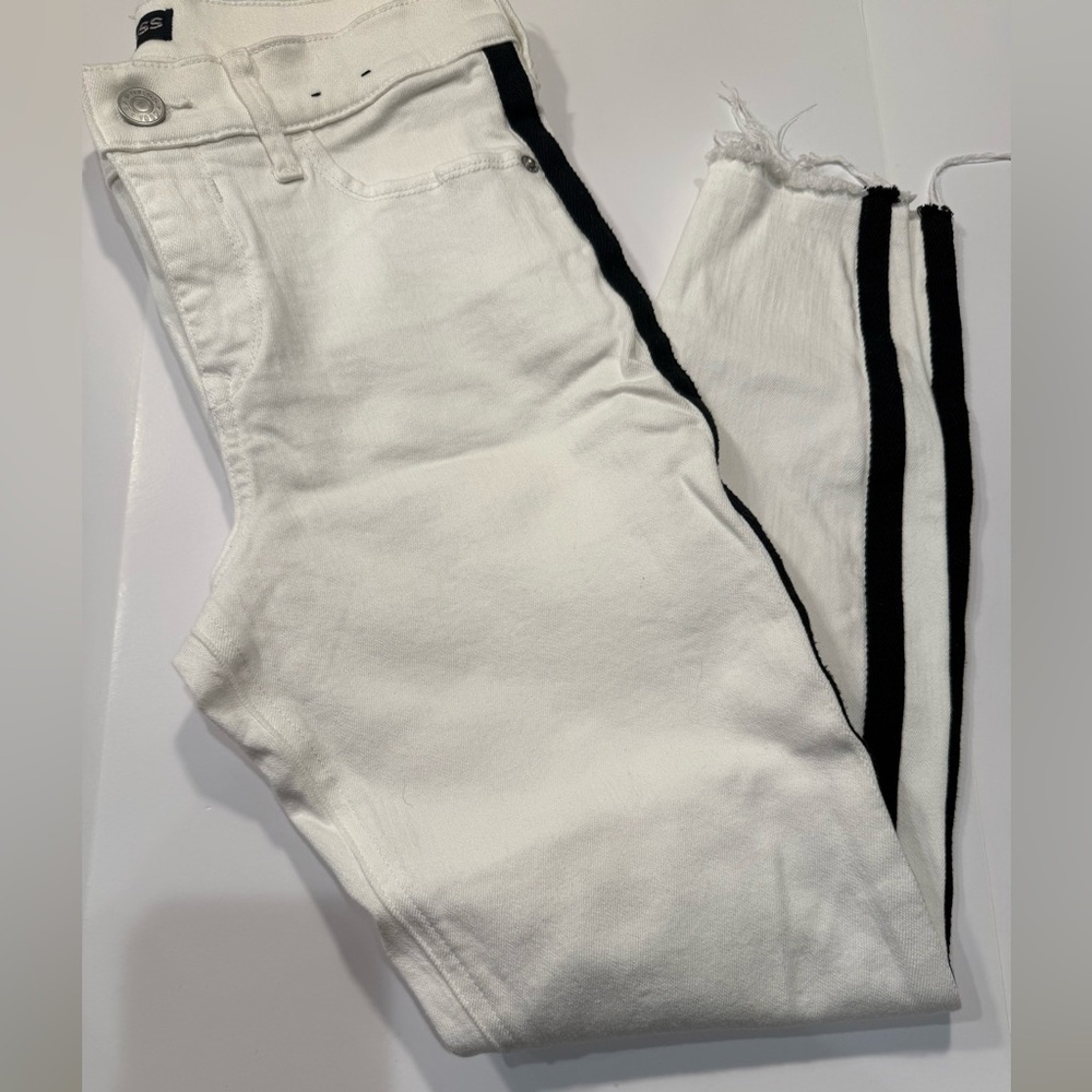 Express Skinny Cropped Fringe White Jeans